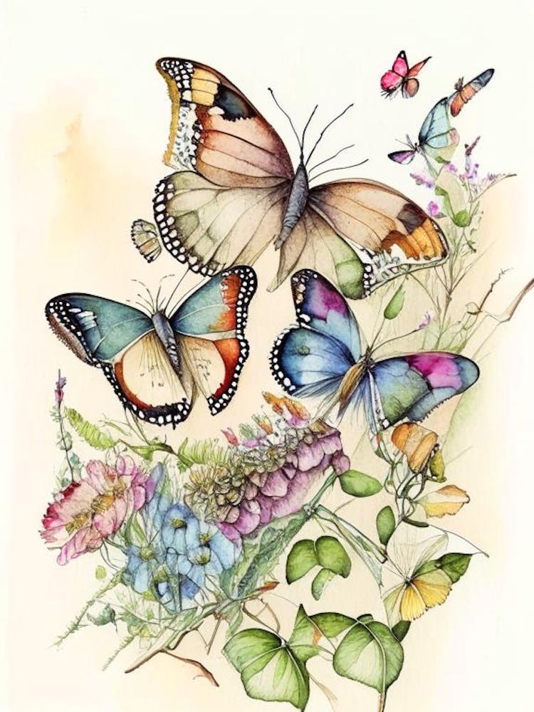 Butterflies In Migration Watercolour Ink 1