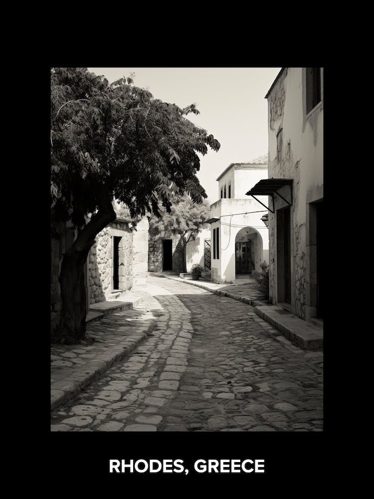Affiche de Rhodes, Grèce, Photographie Méditerranéenne Noir et Blanc Analogique 3