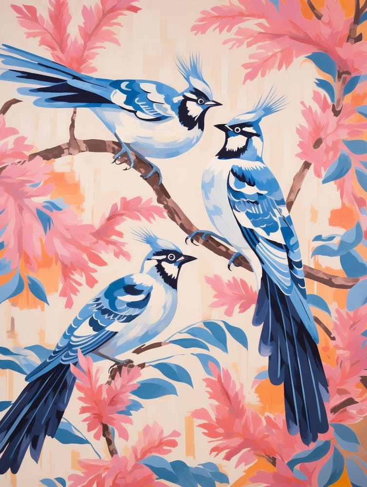 Vintage Japanese Inspired Bird Print Blue Jay 2