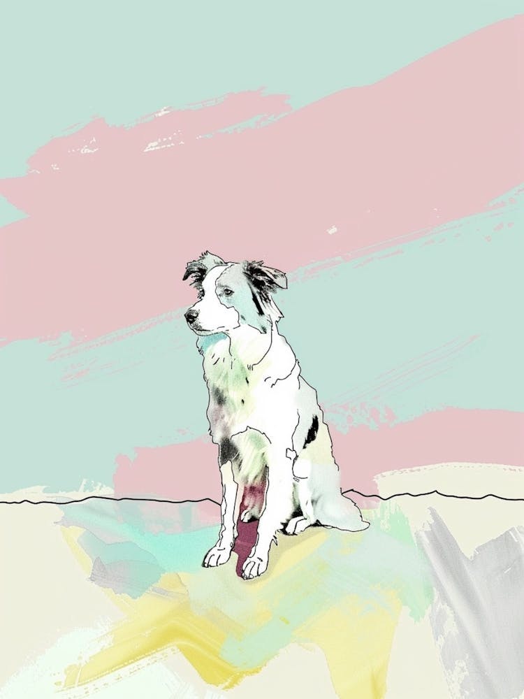 Border Collie Dog Pastel Line Painting 2
