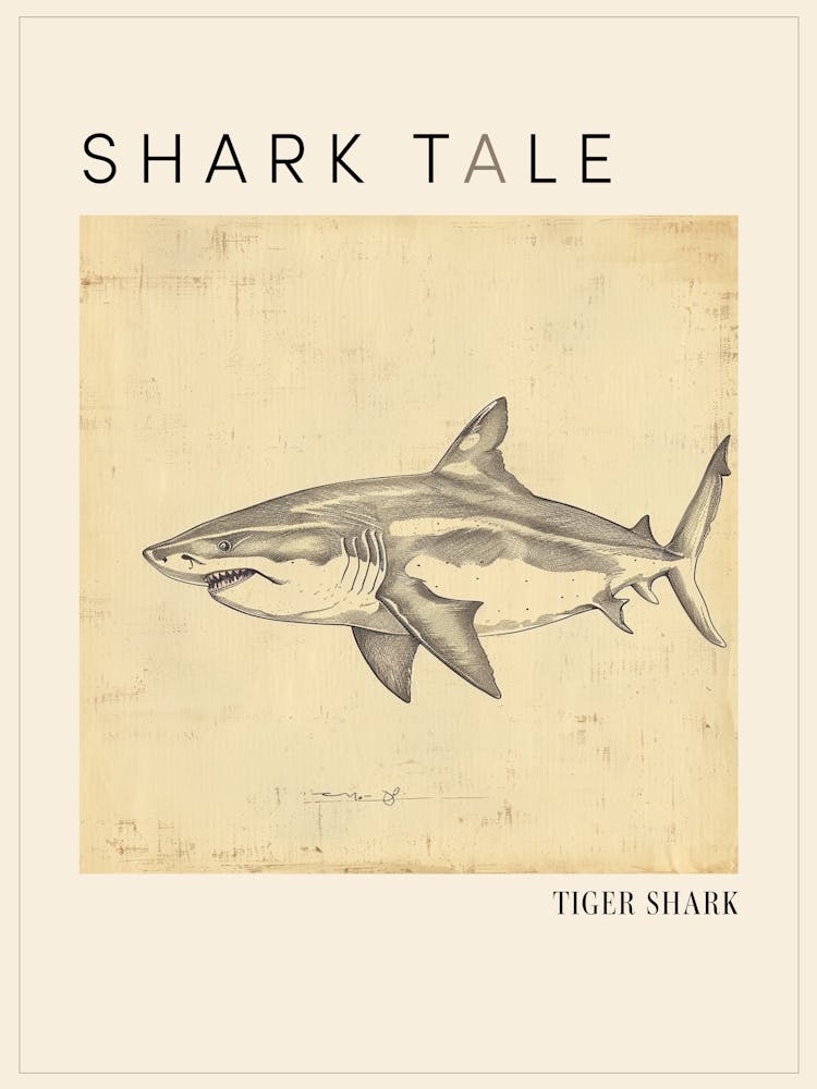 Requin Tigre Illustration Vintage 1 Affiche