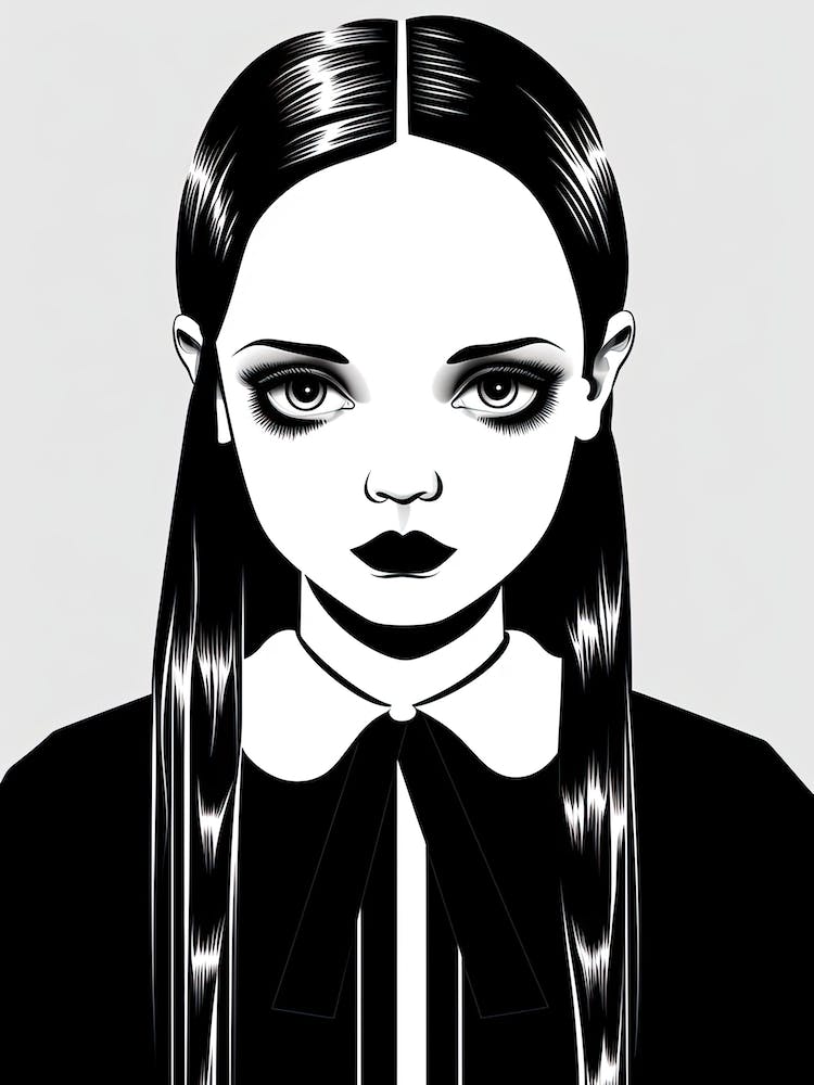 Portrait Of Wednesday Addams Line Art Dark 4 Fan Art
