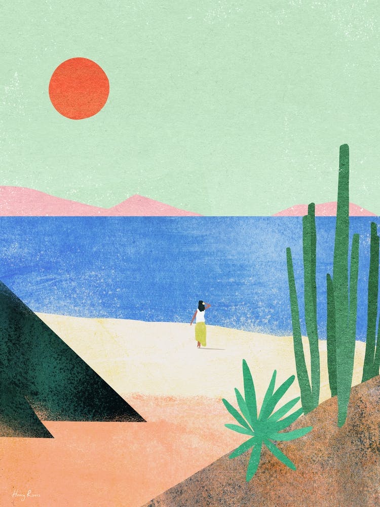 Sunset Beach Girl, Modern Travel Poster