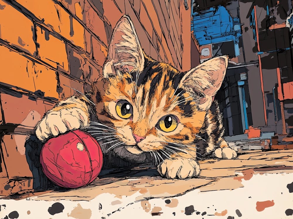 Kitten Playing With A Ball