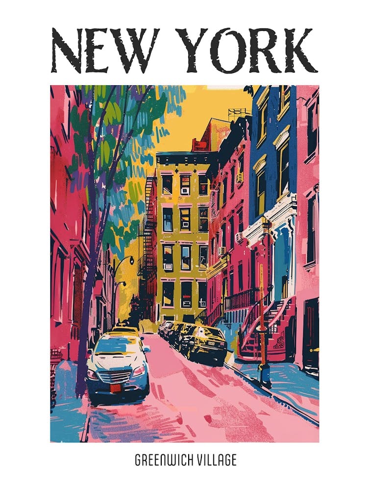 Greenwich Village New York Colourful Silkscreen Illustration 1 Poster