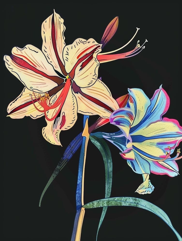 Neon Flowers On Black Amaryllis 4