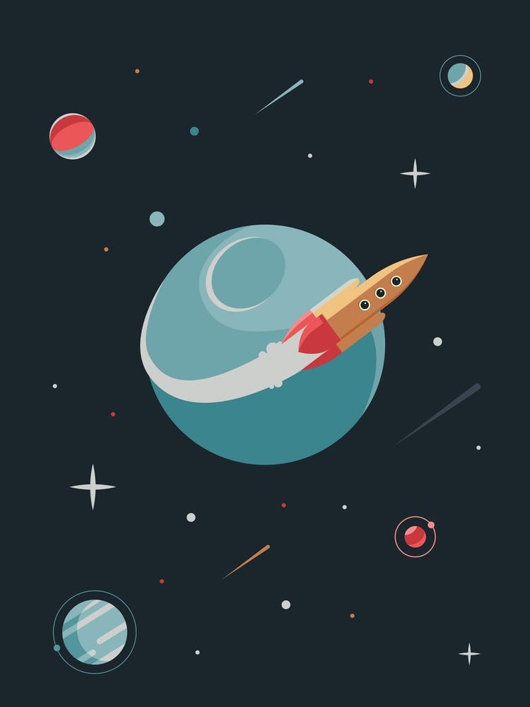 Rocket Flying Around Planet