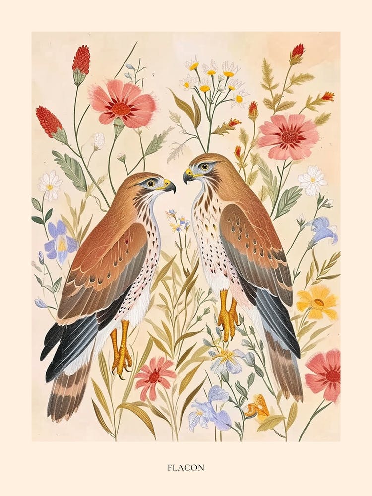 Folksy Floral Animal Drawing Flacon 2 Poster