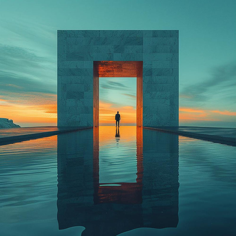 Man Standing In The Water At Sunset - abstract art, abstract painting  city wall art, colorful wall art, home decor, minimal art, modern wall art, wall art, wall decoration, wall print colourful wall art, decor wall art, digital art, digital art download,