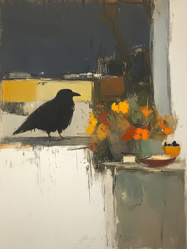 Crow On Window Sill