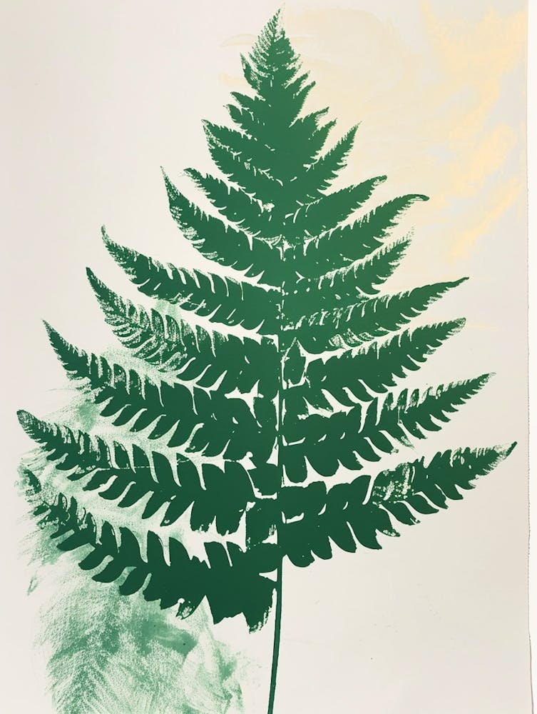 Green Ink Painting Of A Golden Leather Fern 2