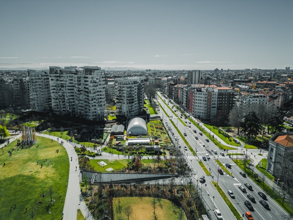 Milan street from above. Milan City Print. Poster italiano. Foto aerea. City Life Milano