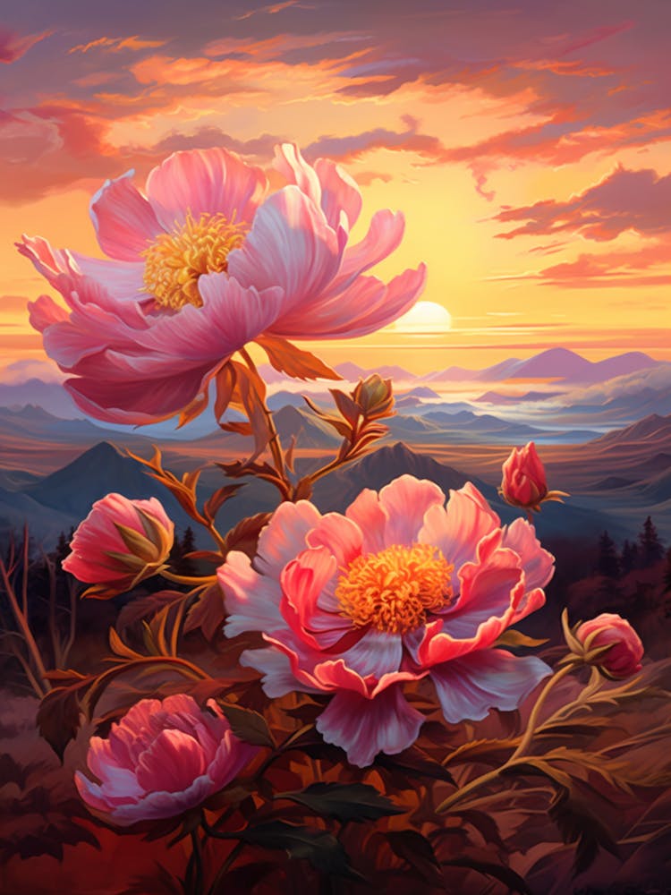 Peony With Sunset In Watercolors (2)