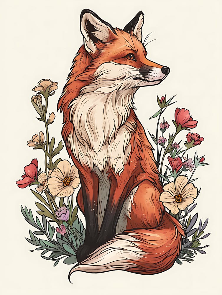 Amazing Red Fox With Flowers 14