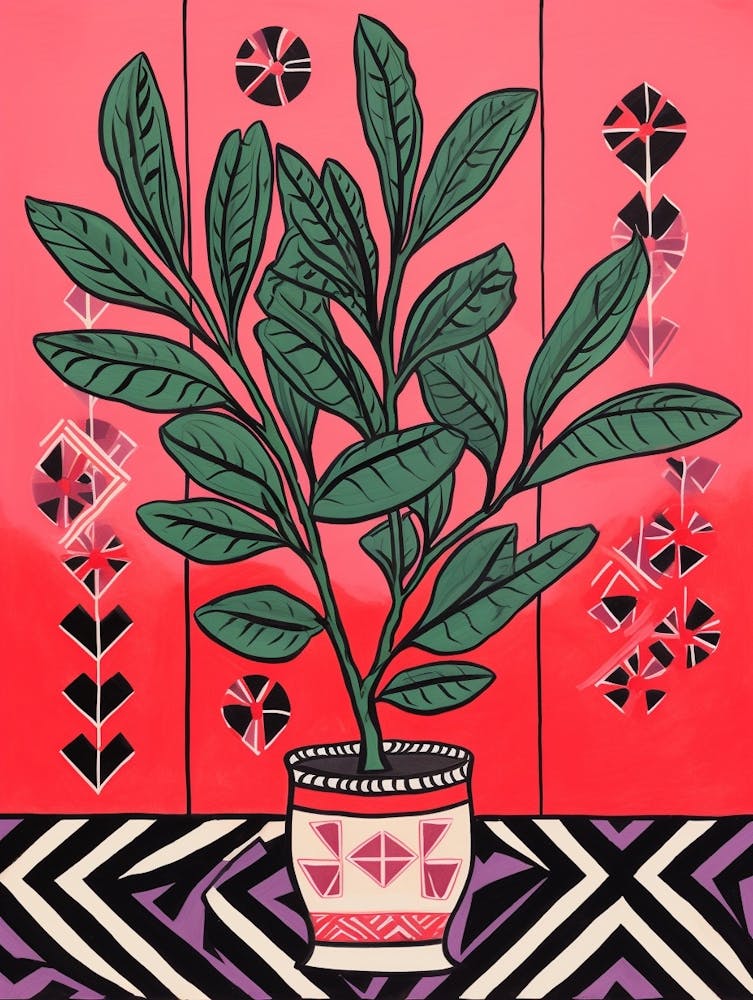 Pink And Red Plant Illustration Zz Plant Zamioculcas 2