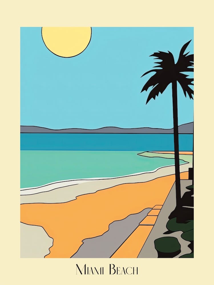 Poster Of Minimal Design Style Of Miami Beach, Usa 4