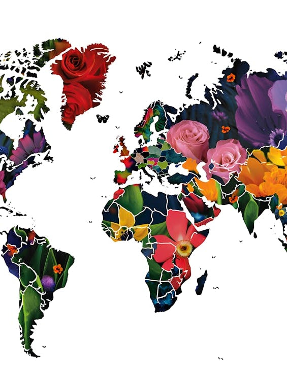 Beautiful Floral World Map Print - Vibrant Flower Map Wall