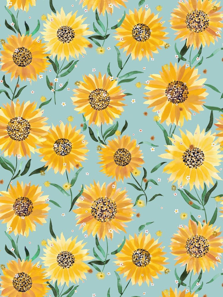 Summer Happy Sunflowers Blue
