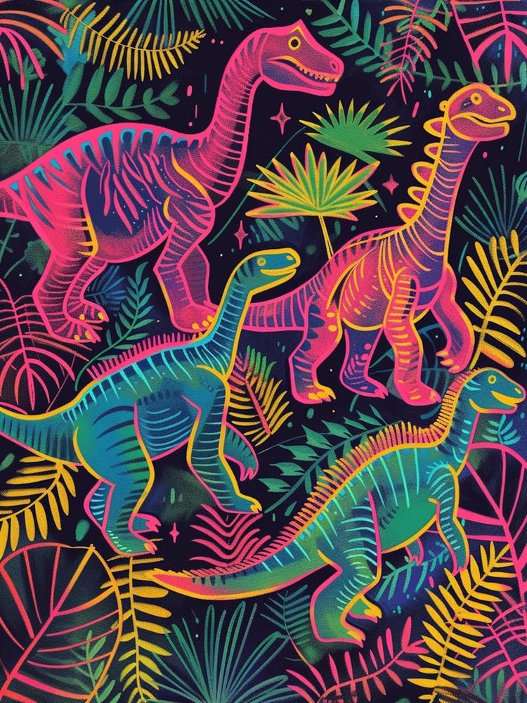 Dinosaur Neon Leaf Pattern