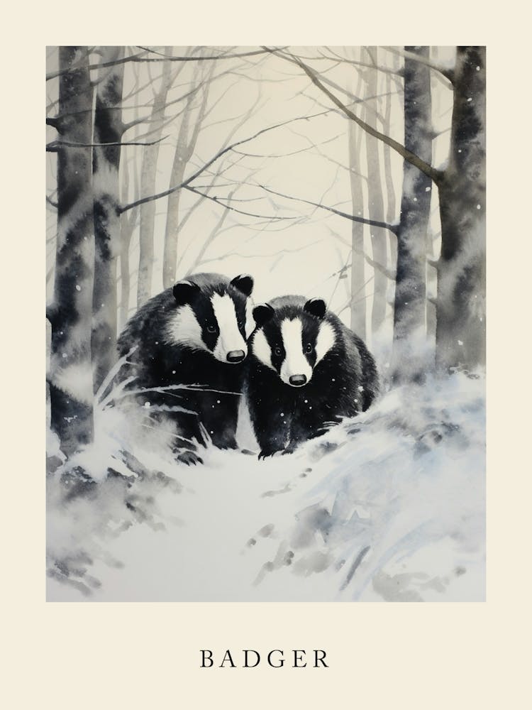 Winter Aquarell Dachs 2 Poster