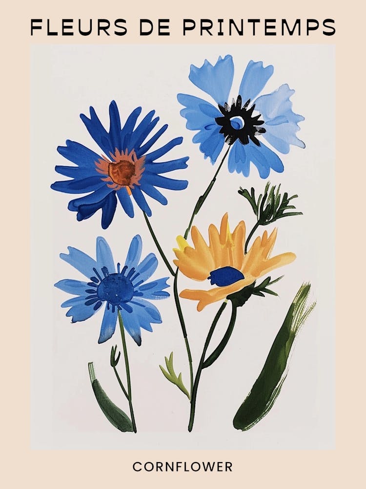 Spring Floral French Poster  Cornflower 2