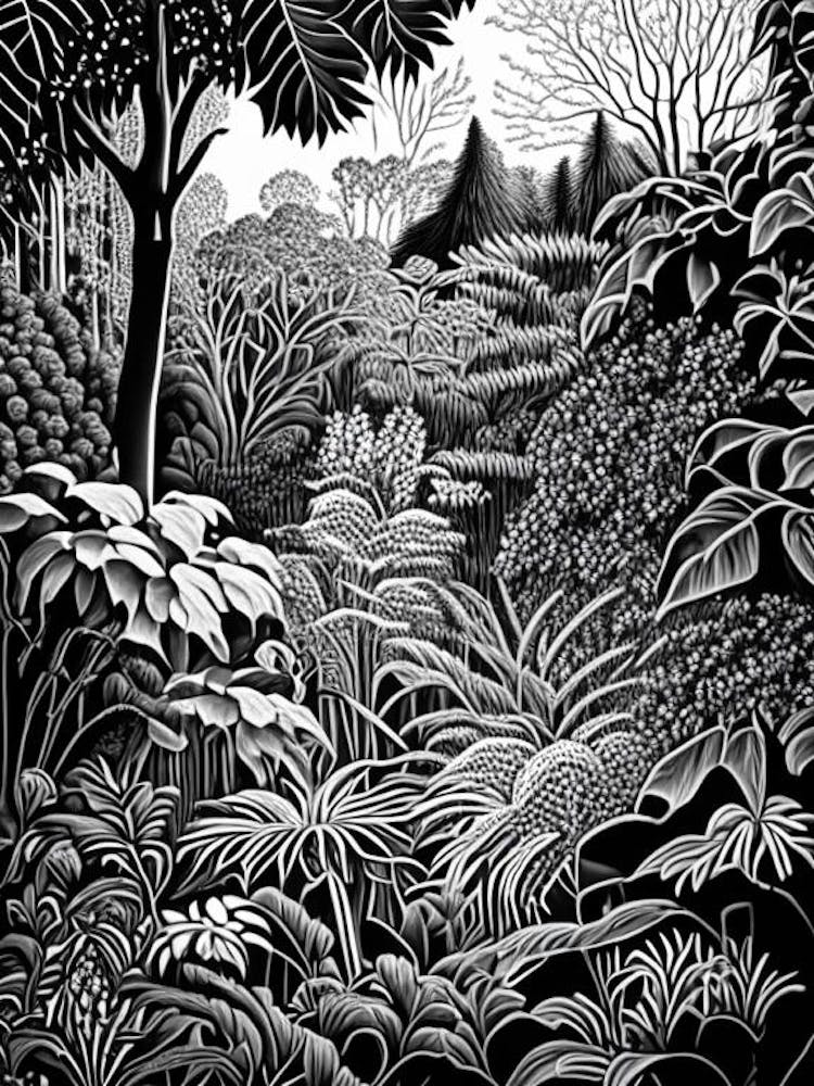 Gothenburg Botanical Garden, 1, Sweden Linocut Black And White Vintage
