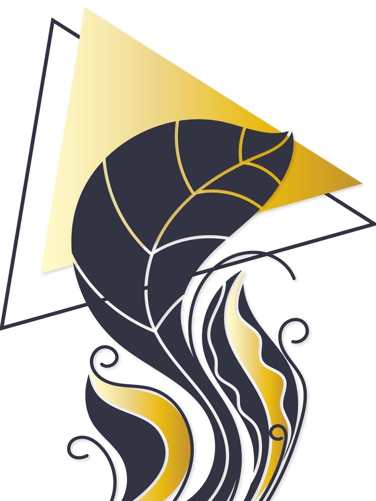 Muted Blue and Gold Geo-Botanical