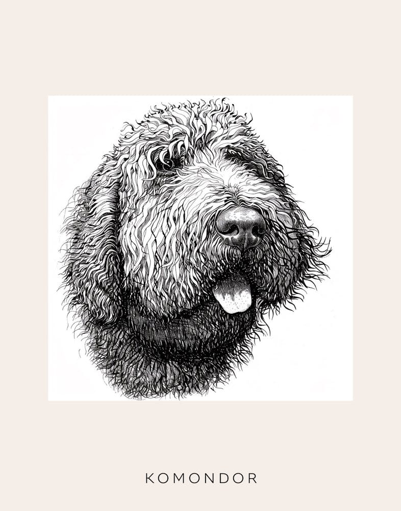 Komondor Hund Linien-Skizze 2 Poster
