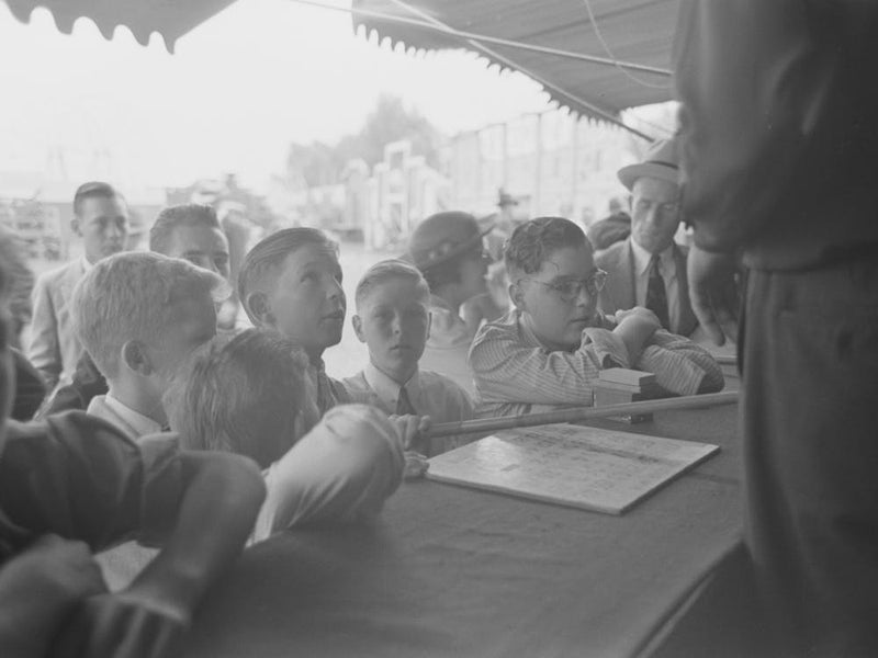 Boys Standing At Counter Of Concession, State Fair, Donaldsonville, Louisiana By Russell Lee