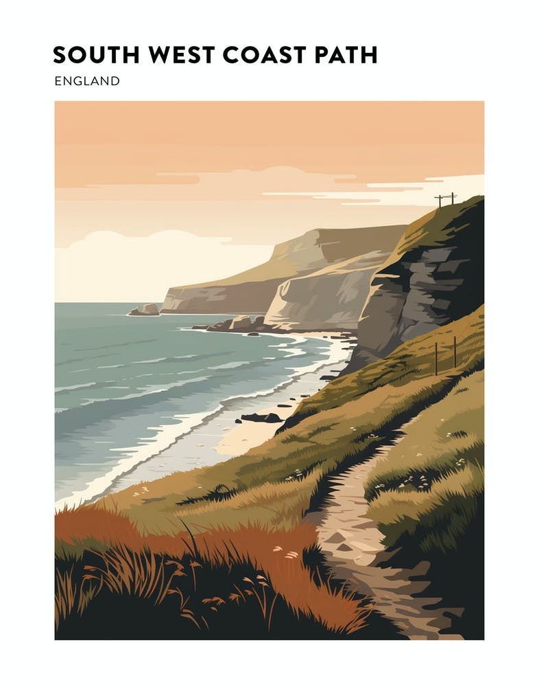 South West Coast Path England 3 Hiking Trail Landscape Poster