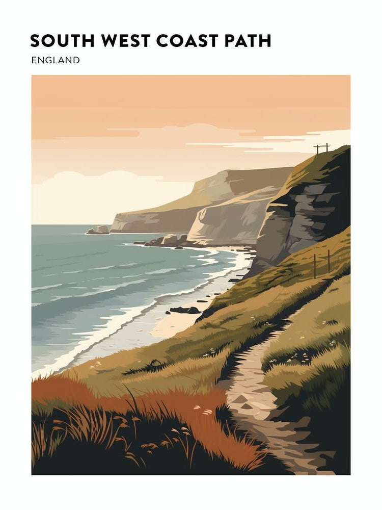 South West Coast Path England 3 Hiking Trail Landscape Poster