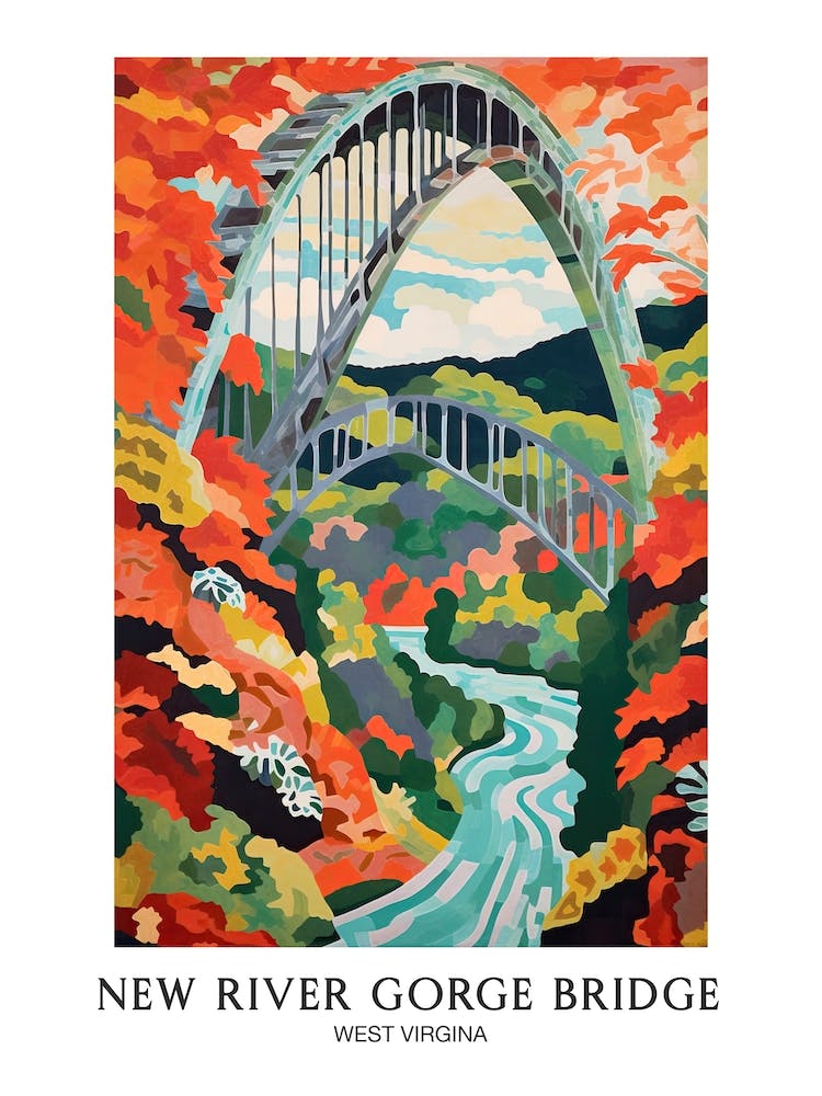 New River Gorge Bridge, West Virgina Colourful 1 Travel Poster