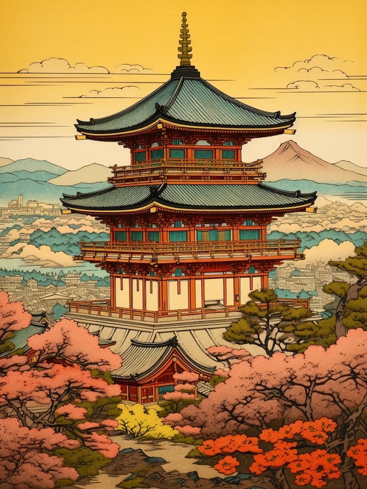 Kiyomizu Dera Temple, Japan Vintage Travel Art 3