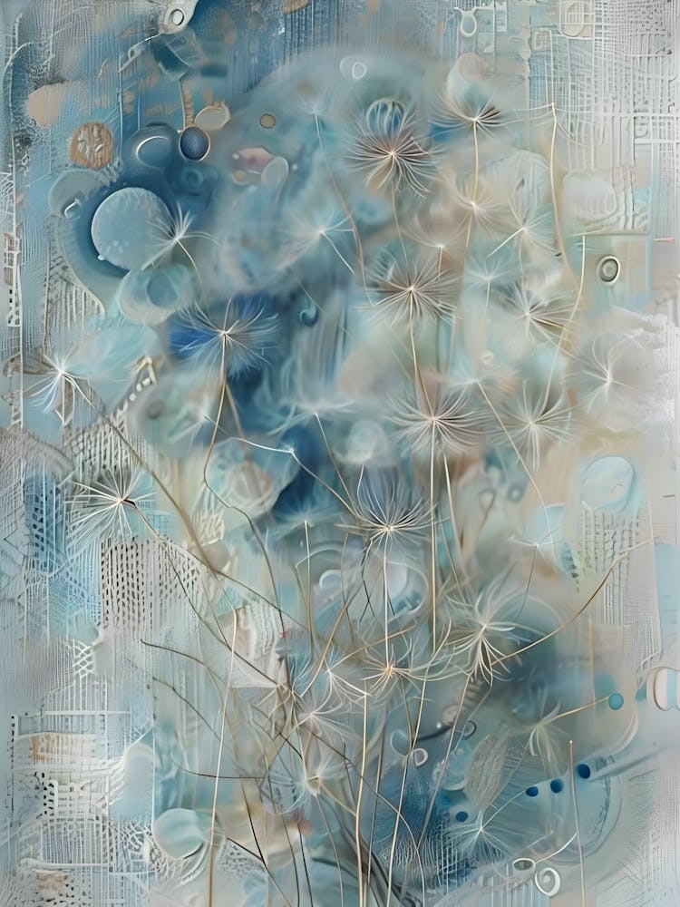 A Moment of Tranquility: Dandelion Seeds Suspended in a Peaceful Sky 1