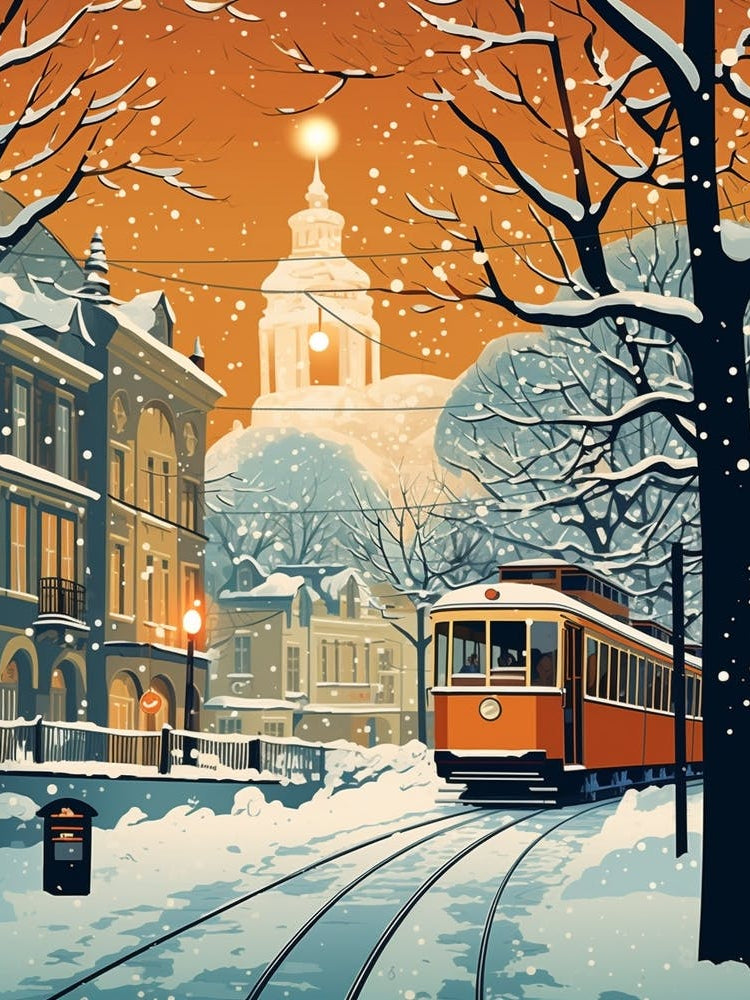 Winter Travel Night Illustration Budapest Hungary 1