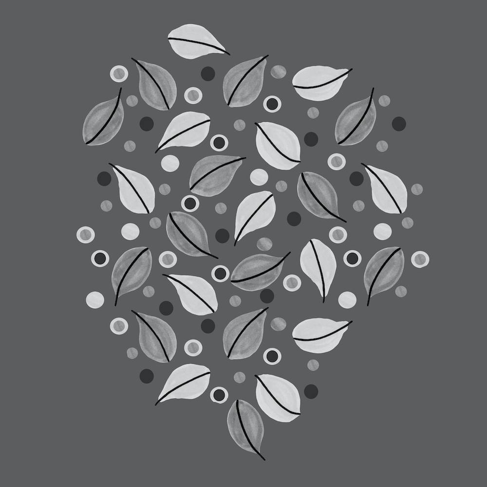 Black And White Fallen Leaves On Gray