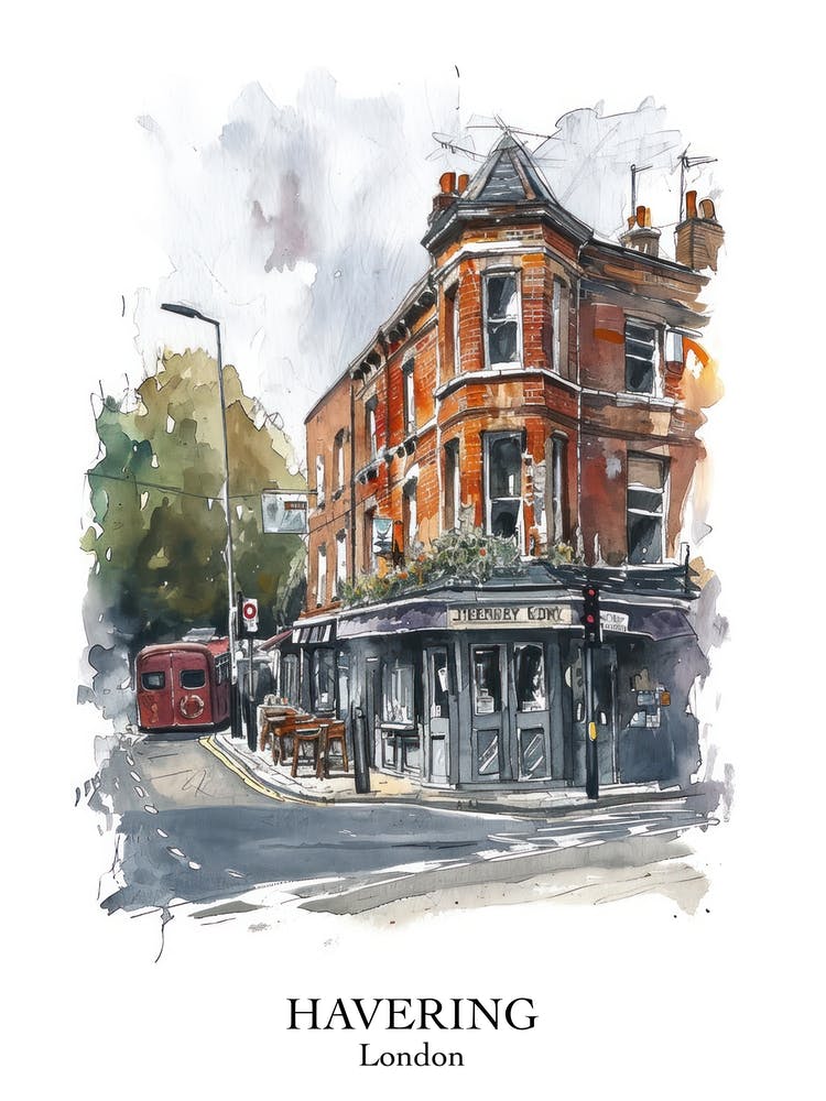 Havering London Borough Straßen Aquarell 7 Poster