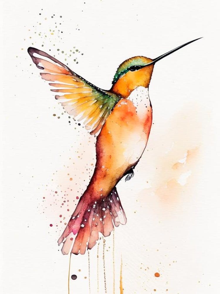 Rufous Hummingbird Minimalist Watercolour