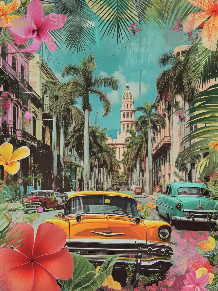Cuba   Floral Retro Collage Style 4
