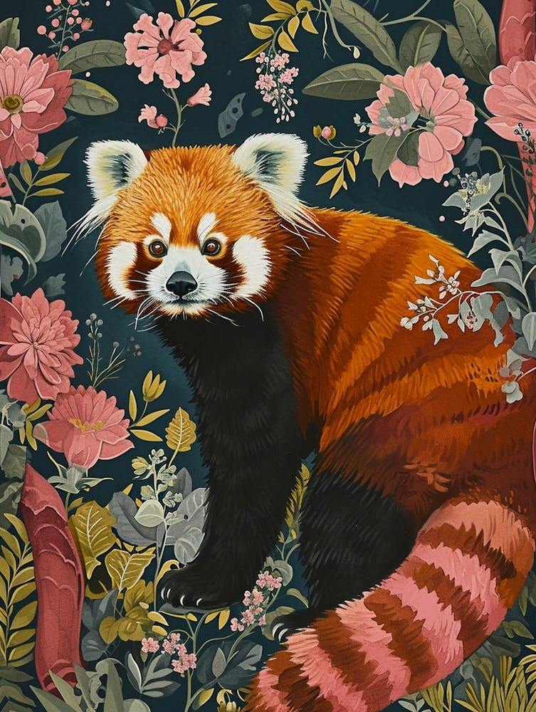 Floral Animal Painting Red Panda 4