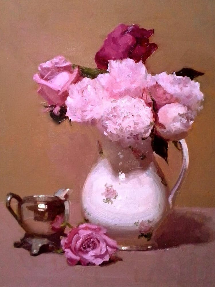 Pink Roses In A Pitcher