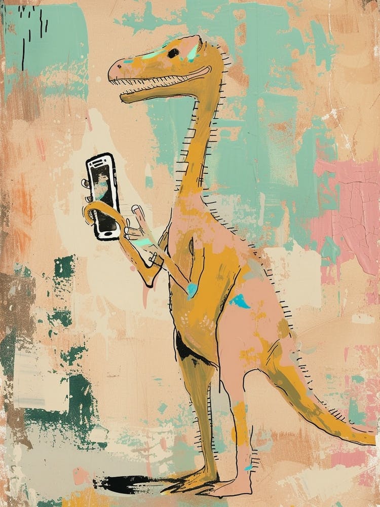 Pastellgemälde eines Dinosauriers auf einem Smartphone 1
