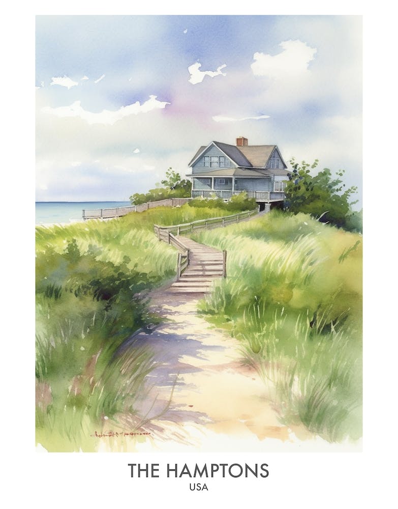 The Hamptons 3 Watercolour Travel Poster