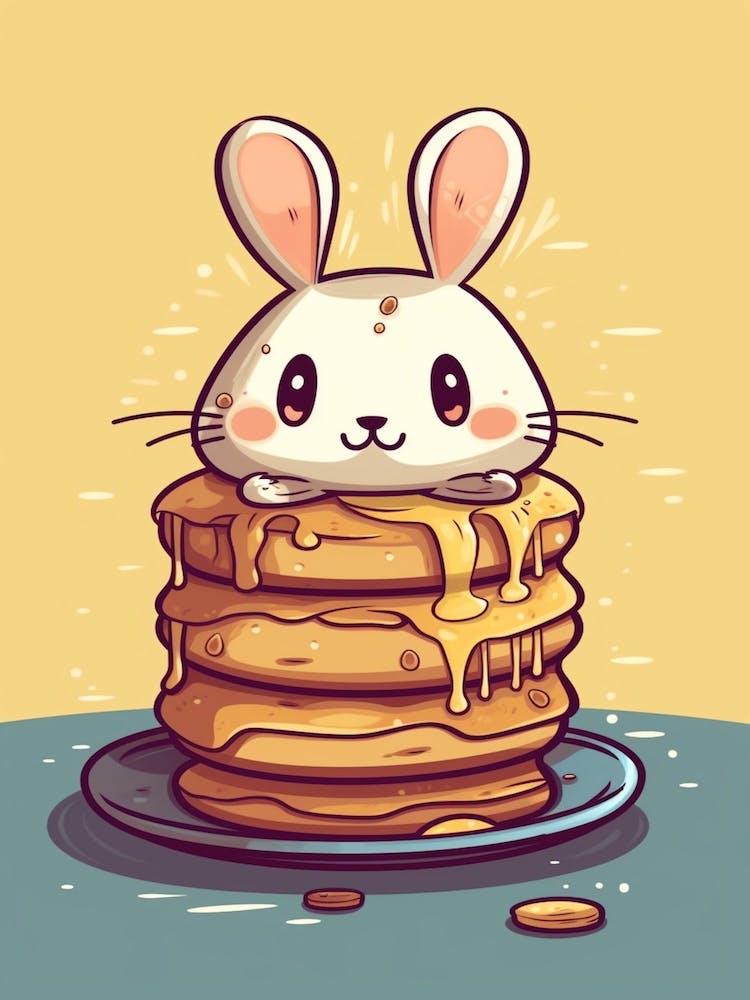 Bunny On A Stack Of Pancakes Kawaii Illustration  2