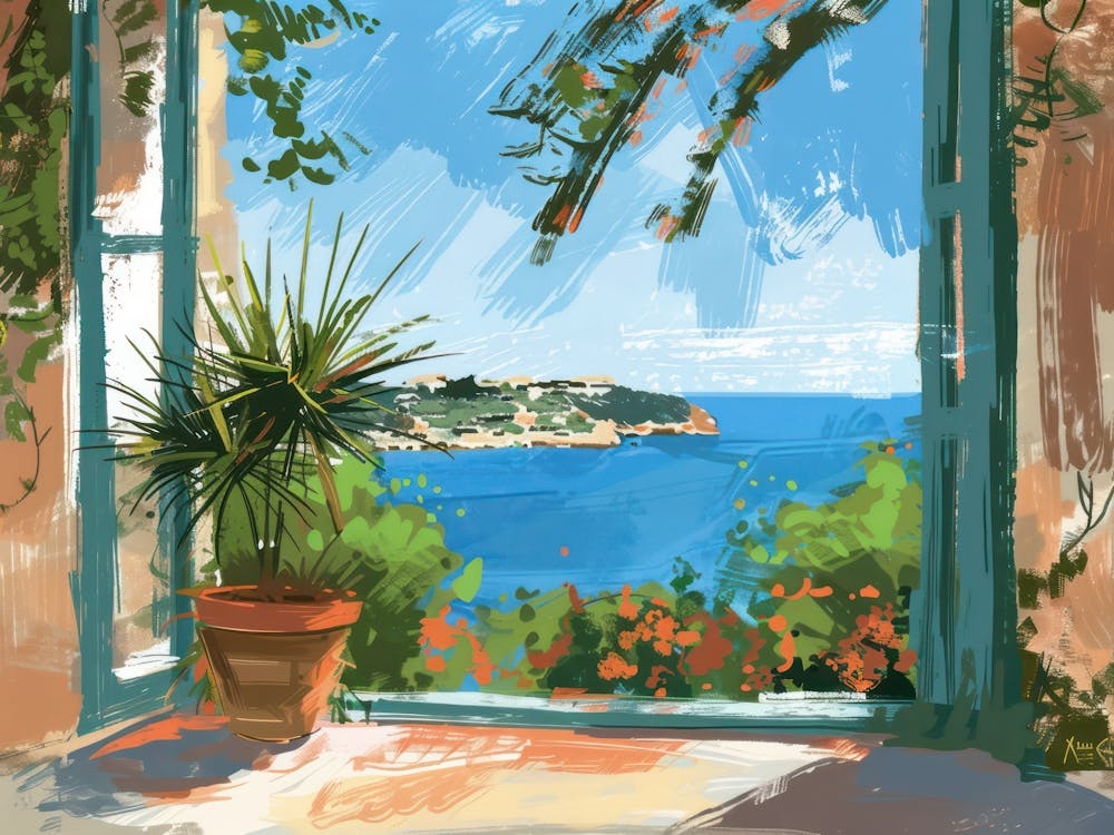Menorca From The Window View Painting 3