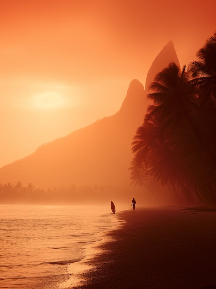 Person With Surfboard On Bora Bora, French Polynesia 1
