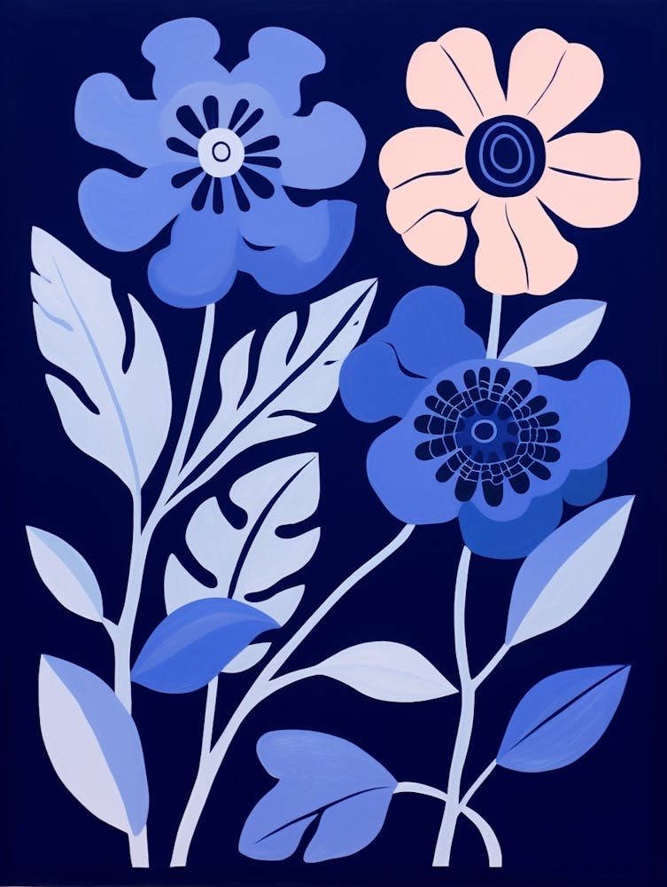 Blue Flower Illustration Zinnia 1