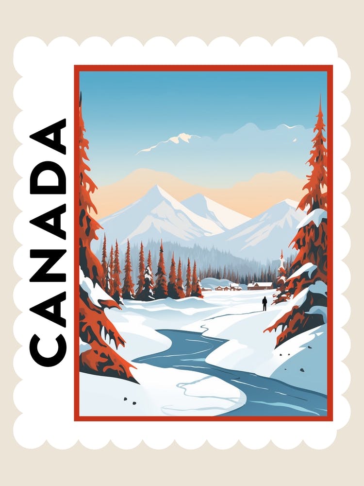 Retro Winter Stamp Poster Banff Canada 1