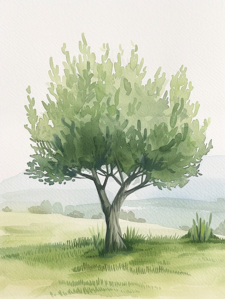 Olive Tree Atmospheric Watercolour Painting 3