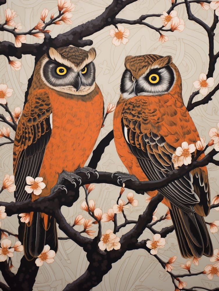 Art Nouveau Birds Poster Great Horned Owl 3